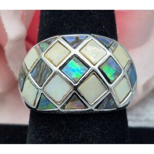 Lia Sophia Checkmate Ring Abalone Shell MOP Size 9 Silver Tone MINT